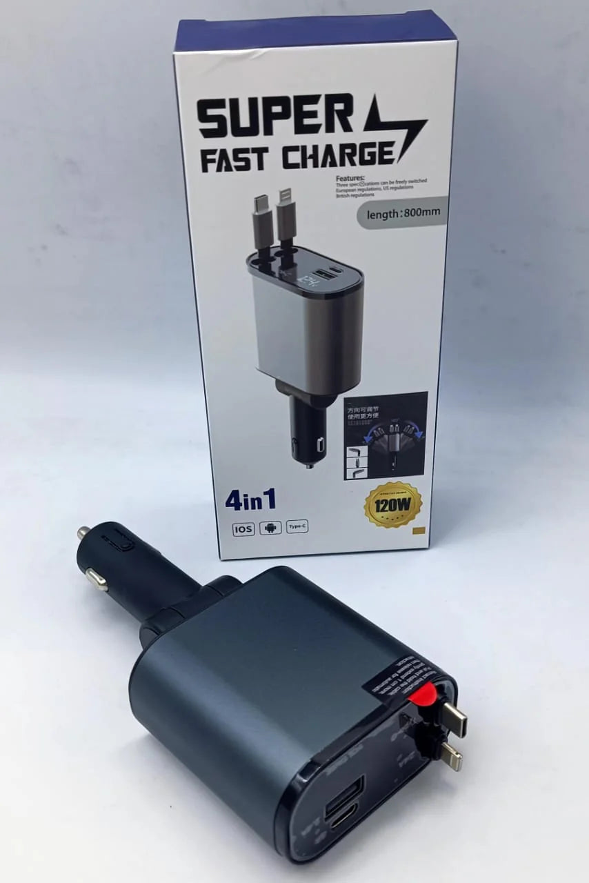 original 4 in 1 retractable car charger packaging box for sale in UAE