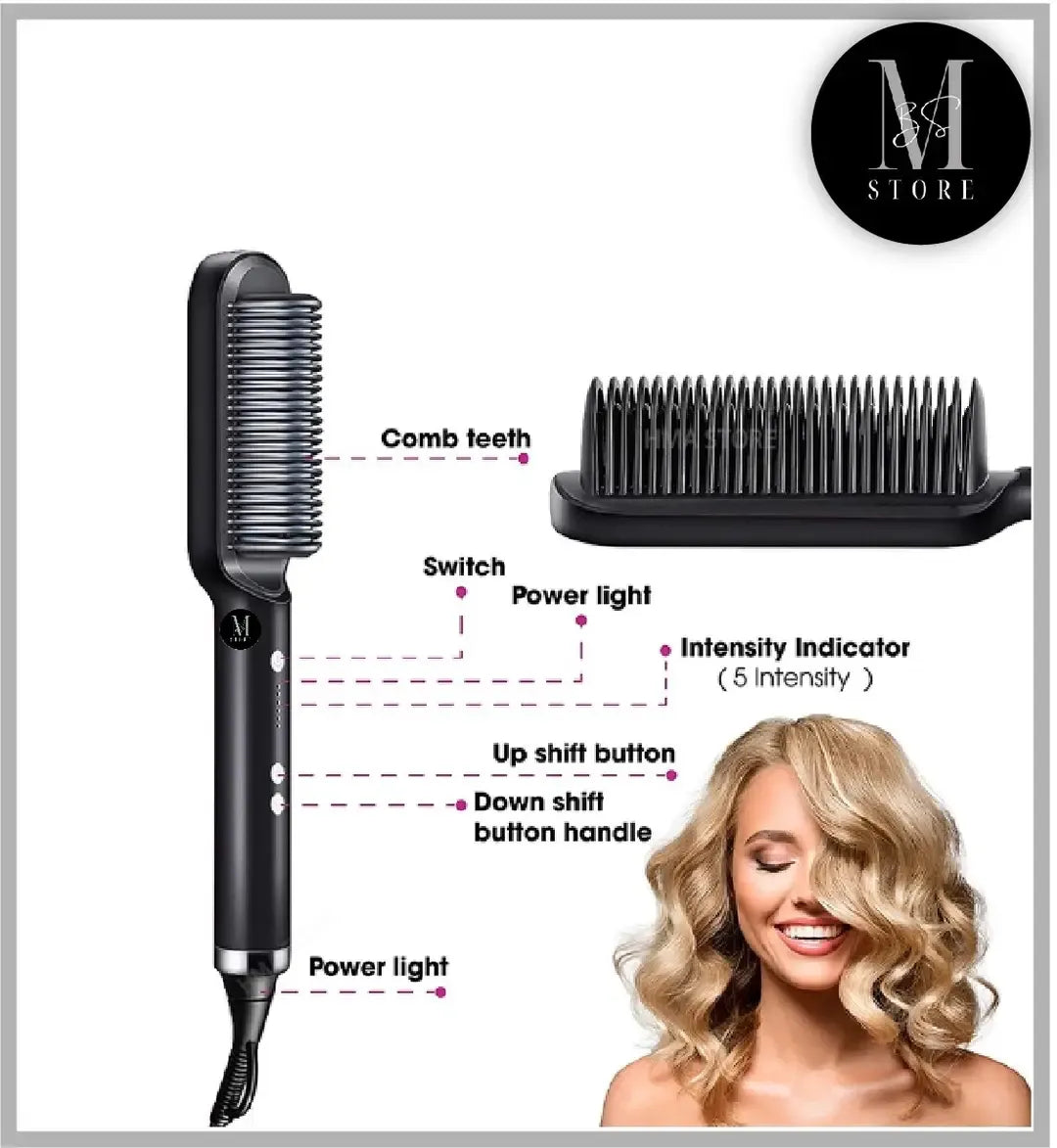Hair Straightener Brush Curling Comb 2 In 1 Hair Hot Comb Anti-Scald Hair Straightener Brush