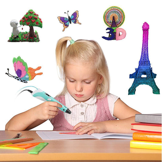 Young girl using a 3D printing doodler pen to create art and creative 3D models