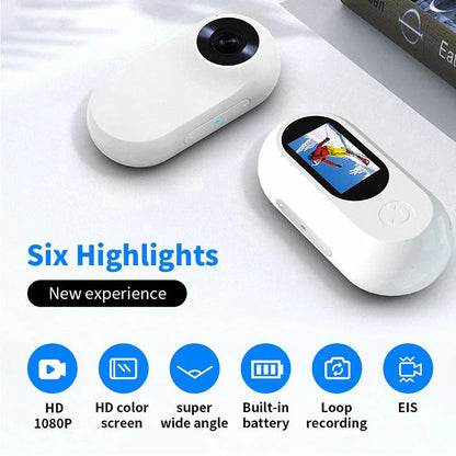 Mini-Motion View camera with included mounting clip and USB accessories.