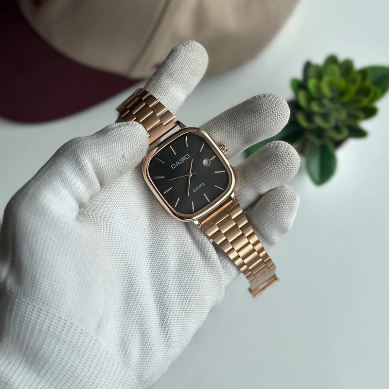 Classic square dial men's watch with a sleek stainless steel strap, perfect for formal and casual styling.