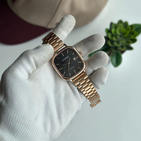 Classic square dial men's watch with a sleek stainless steel strap, perfect for formal and casual styling.