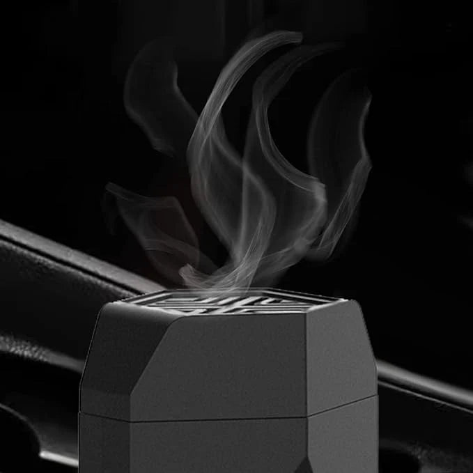 Car air freshener with smoke release mechanism on a black background
