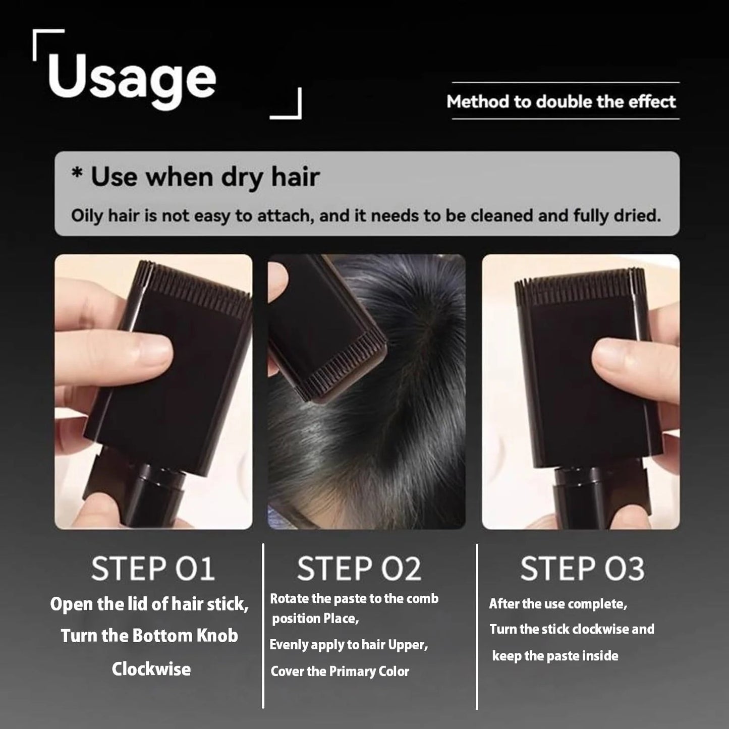 Black Hair Dye Stick for Instant Gray Coverage & Root Touch Up