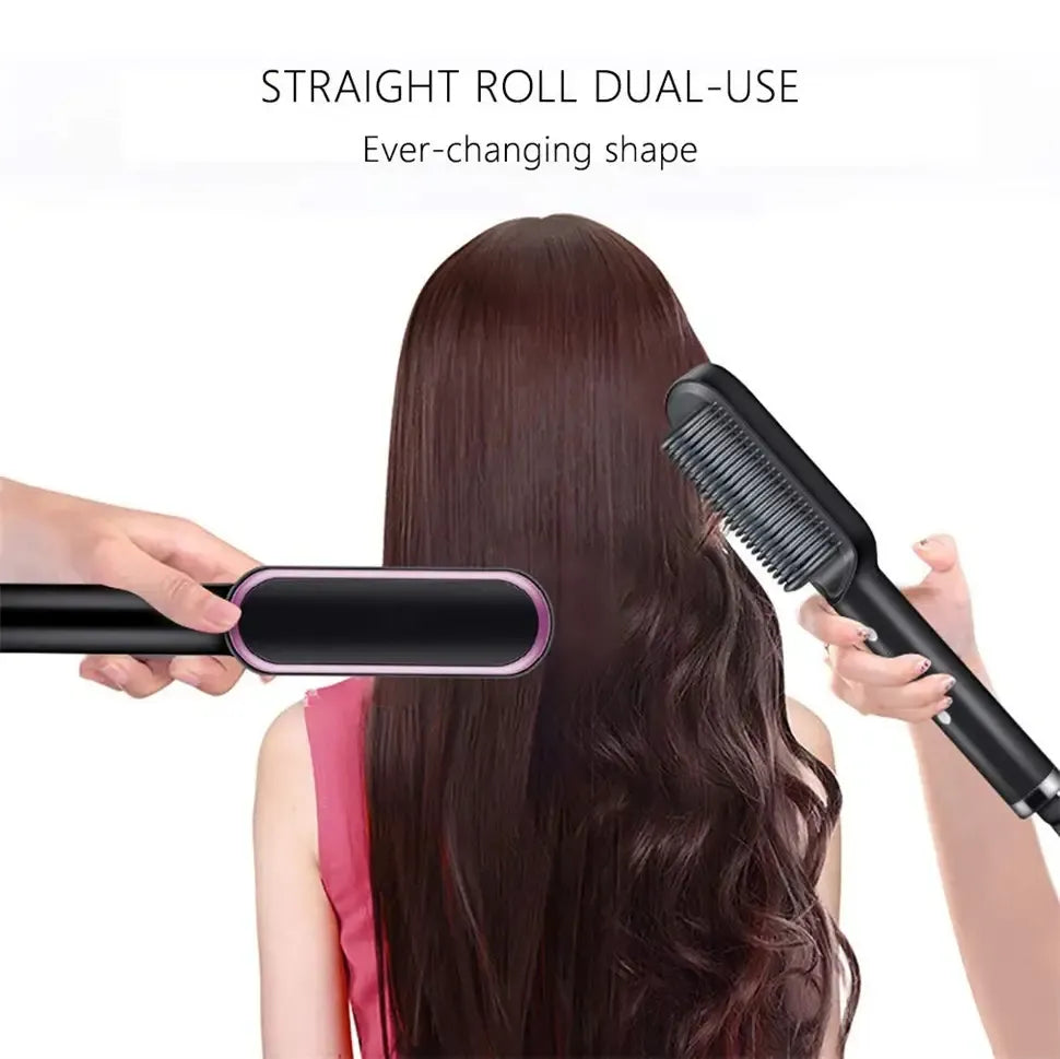 Hair Straightener Brush Curling Comb 2 In 1 Hair Hot Comb Anti-Scald Hair Straightener Brush