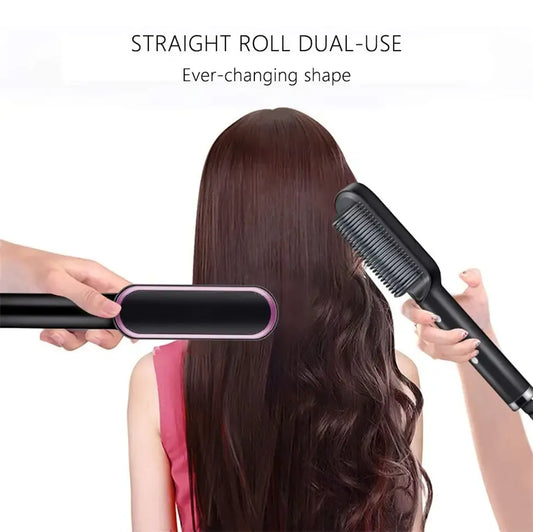 Hair Straightener Brush Curling Comb 2 In 1 Hair Hot Comb Anti-Scald Hair Straightener Brush