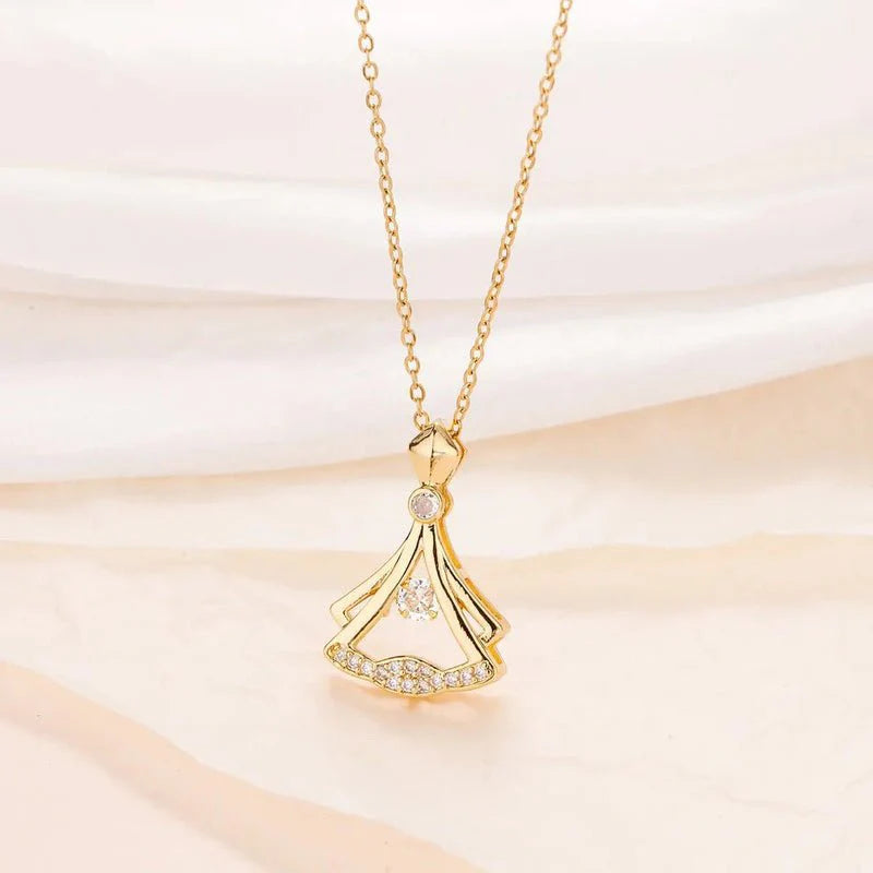 Close-up of elegant rhinestone pendant and durable chain.