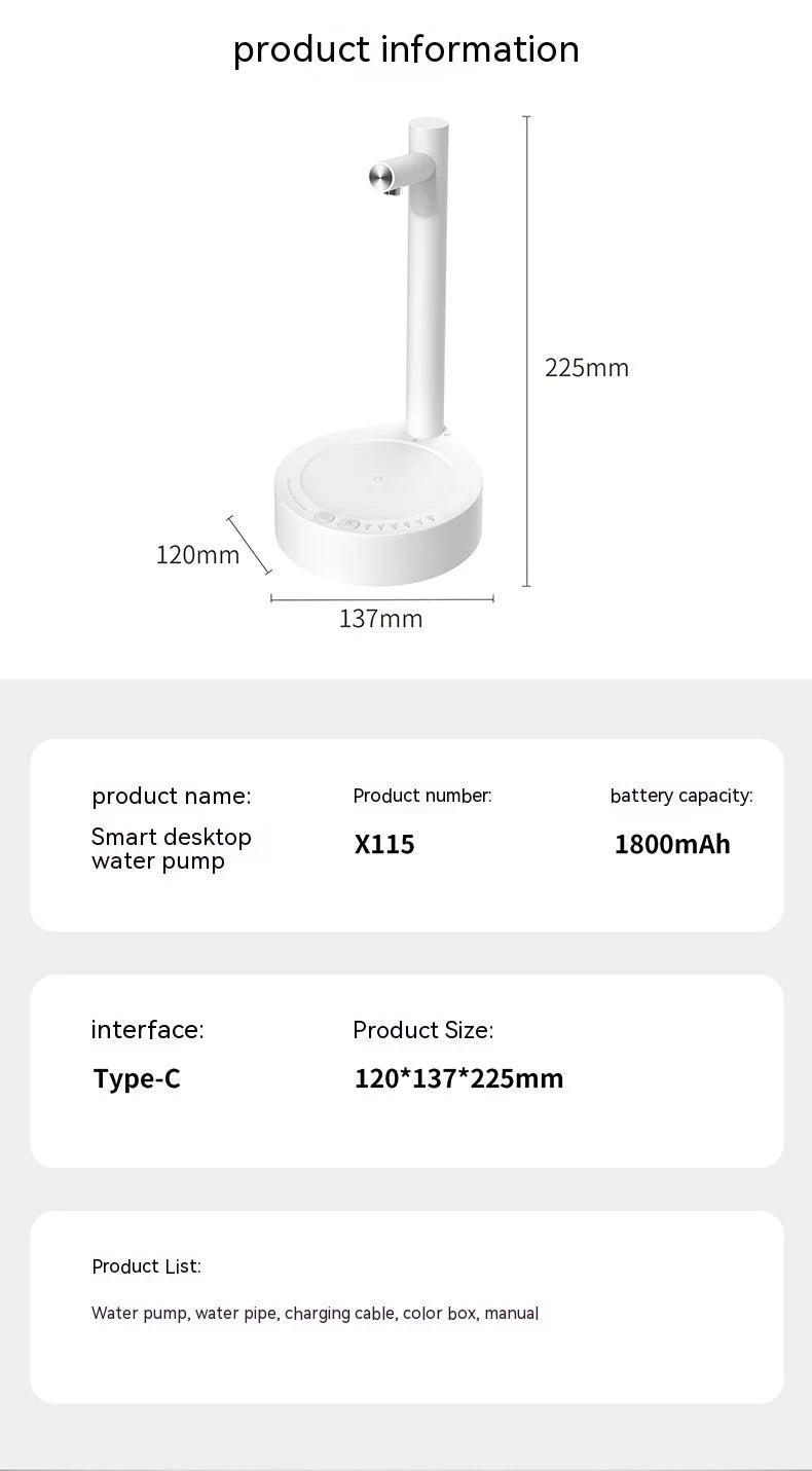 Smart Desktop Water Dispenser Size Dimensions 120mm x 137mm x 225mm