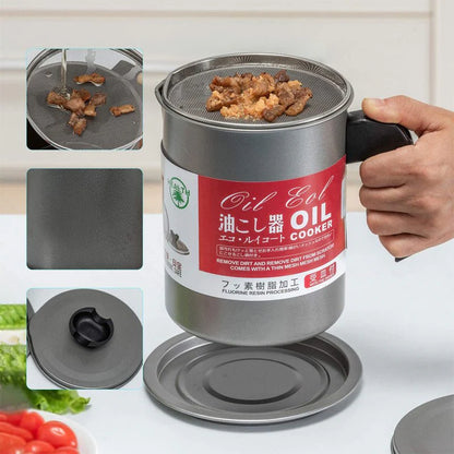 Stainless Steel Oil Filter Pot with Tray for Kitchen
