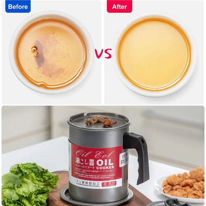 Before and After Oil Filtration with Kitchen Filter Pot